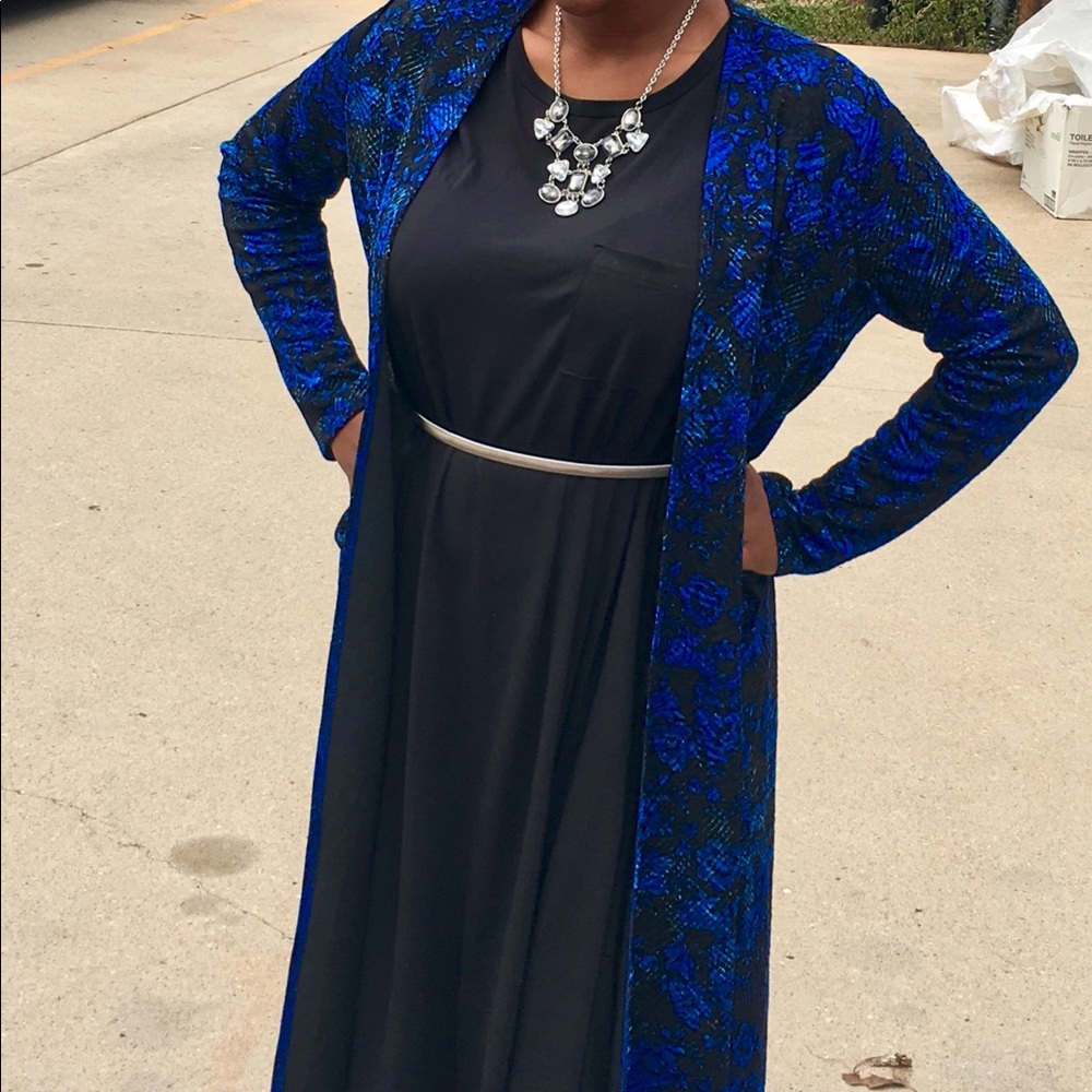 LuLaRoe Blue & Black Floral Sarah Duster Cardigan